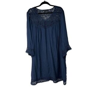 Zac & Rachel‎ Navy Loose Gauzy Long Sleeve Dress Sz 3X womens